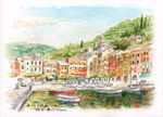 Portofino Italy_watercolor sketch painted by Lai Ying-Tse 義大利芬諾港 賴英澤 繪 